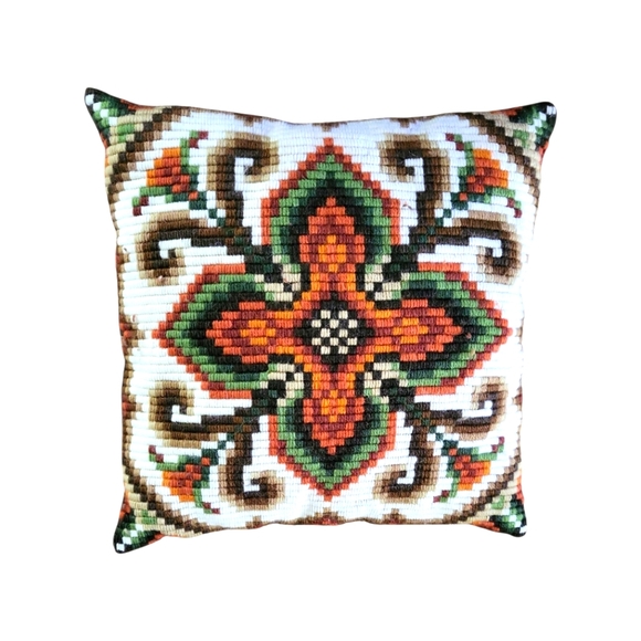 Vintage 70's Retro Crewel Handmade Accent Throw Pillow 13 x 13 Inch - Picture 1 of 10